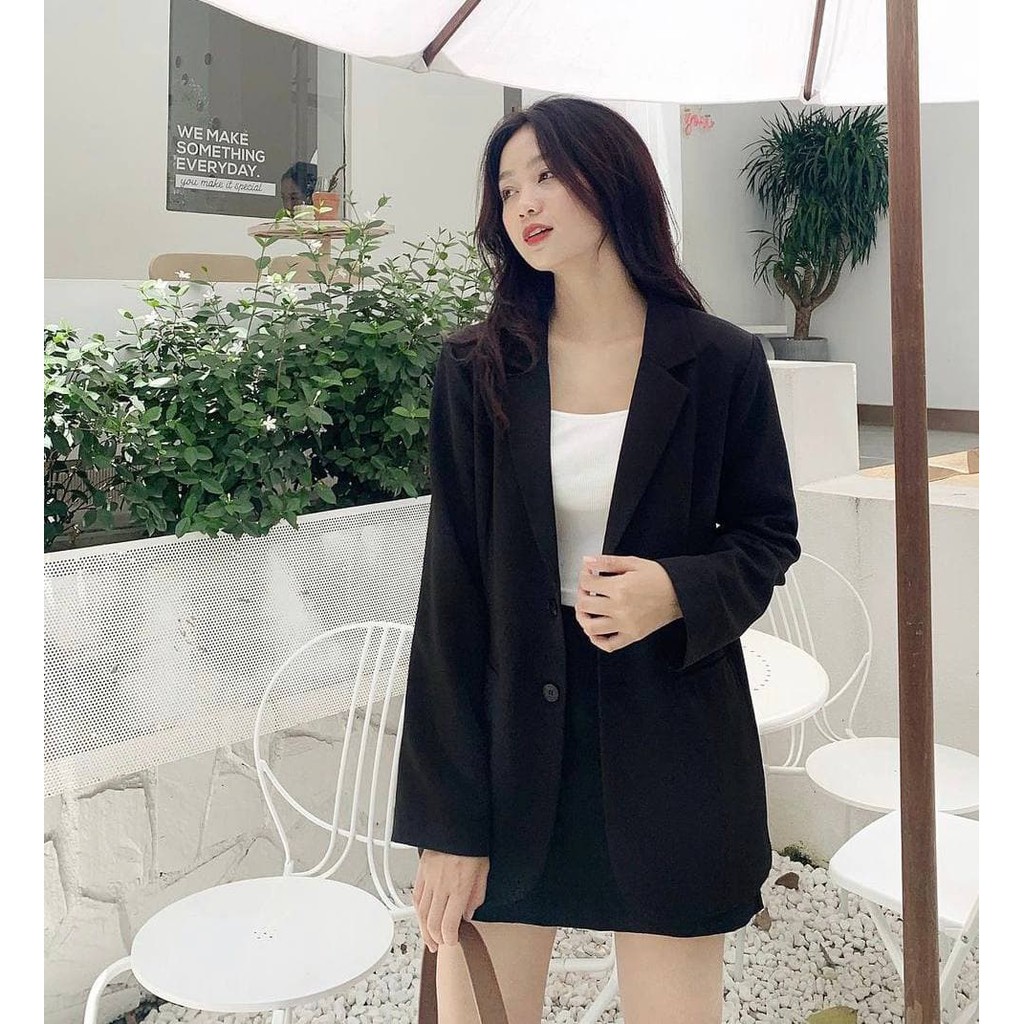 Áo Vest công sở Oversize màu Đen, áo blazer nữ dáng suông rộng chất vải cao cấp kiểu hàn quốc TN1307-Dn