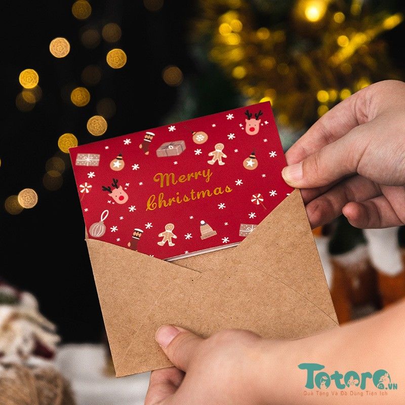 Thiệp kèm phong bì Merry Chirstmas Giáng Sinh Noel Ấm Áp