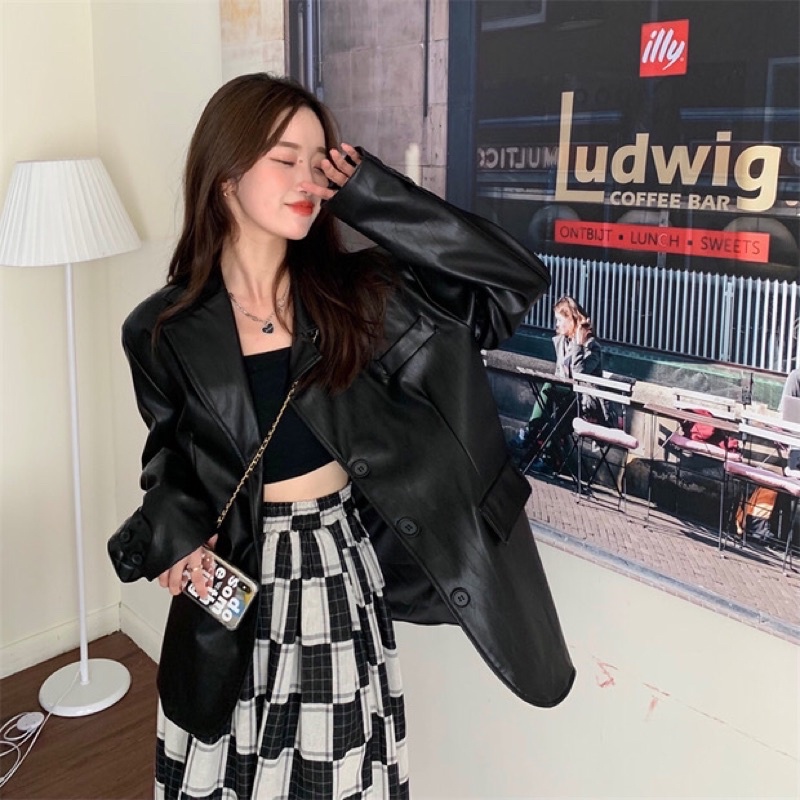 TKLIHN Áo khoác VEST DA ulzzang áo khoác BLAZER da ulzzang phong cách FASHIONITA 2021