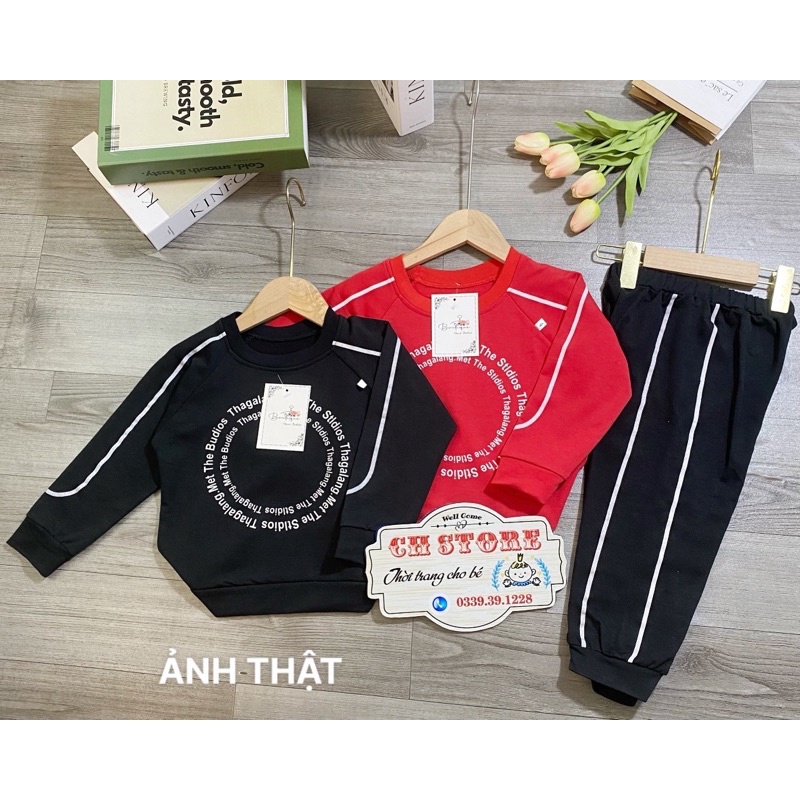 Bộ quần áo thu đông trẻ em 14-45kg mẫu HÌNH TRÒN dành cho bé trai chất vải nỉ da cá dày dặn giữ ấm tốt