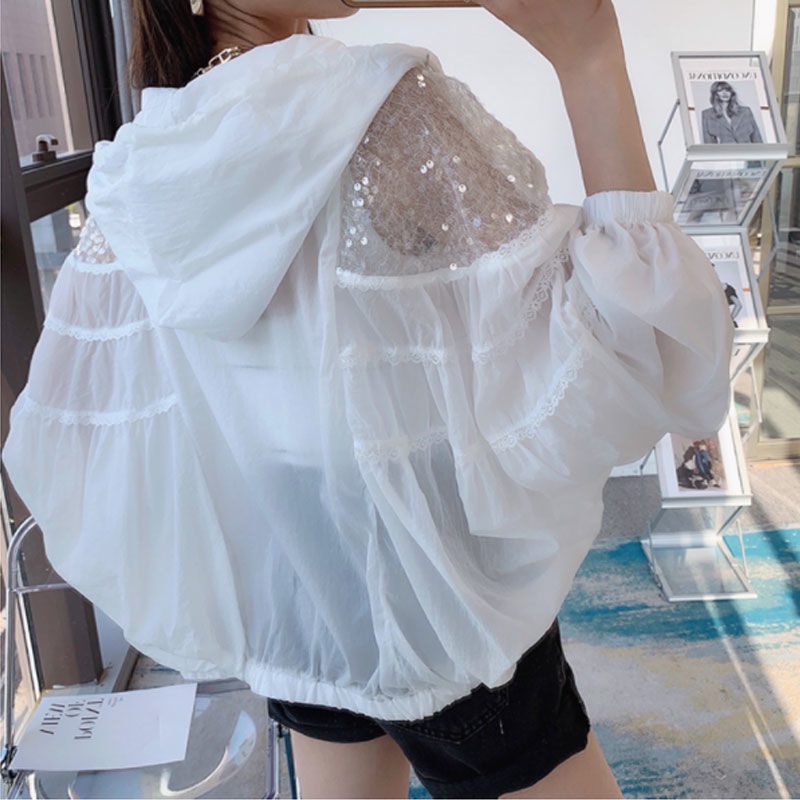 Áo Khoác cardigan Mỏng Trong Suốt Dáng Rộng Chống Nắng Đính Kim Sa Phong Cách Hàn Quốc Cho Nữ