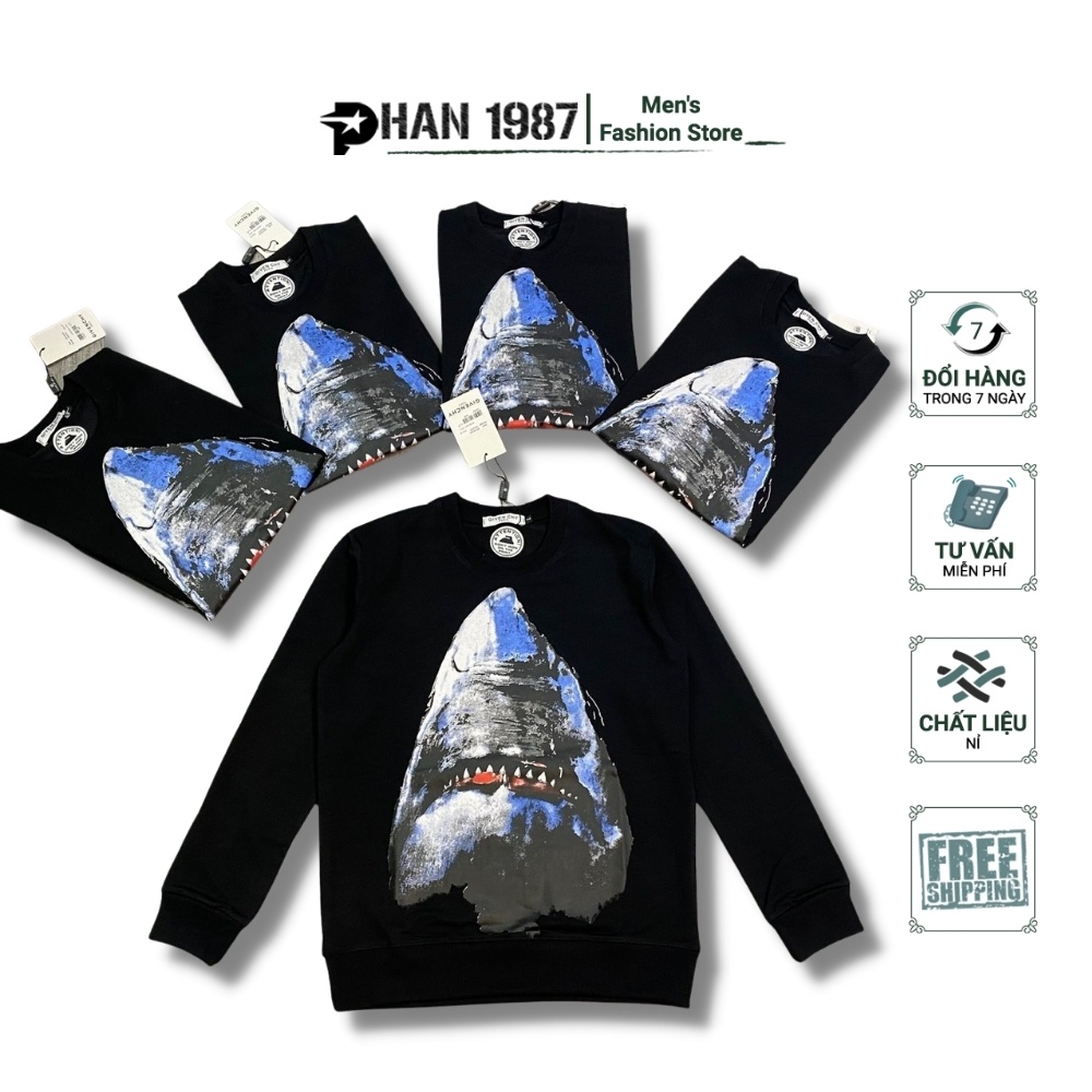 Áo nỉ thu đông 🔱𝐅𝐔𝐋𝐋 𝐒𝐈𝐙𝐄, 𝐇𝐀̀𝐍𝐆 𝐗𝐈̣𝐍🔱Áo nỉ dài tay Given Shark xanh M-XXL AN023