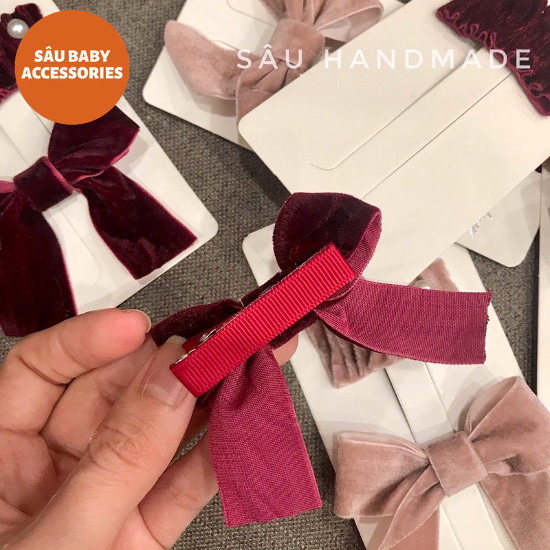 Sét hai kẹp tóc nhung Handmade cho bé