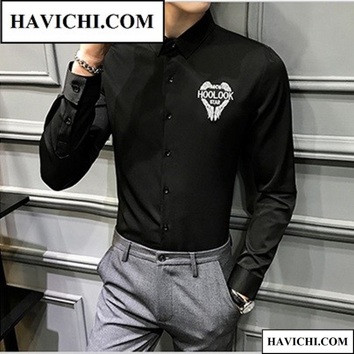 Áo sơ mi nam đen 💚𝗙𝗥𝗘𝗘𝗦𝗛𝗜𝗣💚 Sơ mi nam đen công sở thêu💝 hoolook thoáng mát, không nhăn đi chơi sinh nhật đám cưới