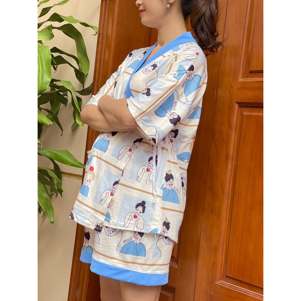Bộ đồ - Đồ bộ bầu sau sinh cộc tay KIMONO chất thun sữa hoạt tiết dễ thương BĐ858