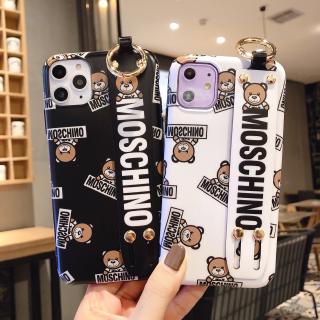 Ốp điện thoại TPU hình gấu Moschino có dây đeo in chữ thích hợp cho cho IPHONE 12 6 6S 7 8 PLUS XS MAX XR 11 PRO MAX
