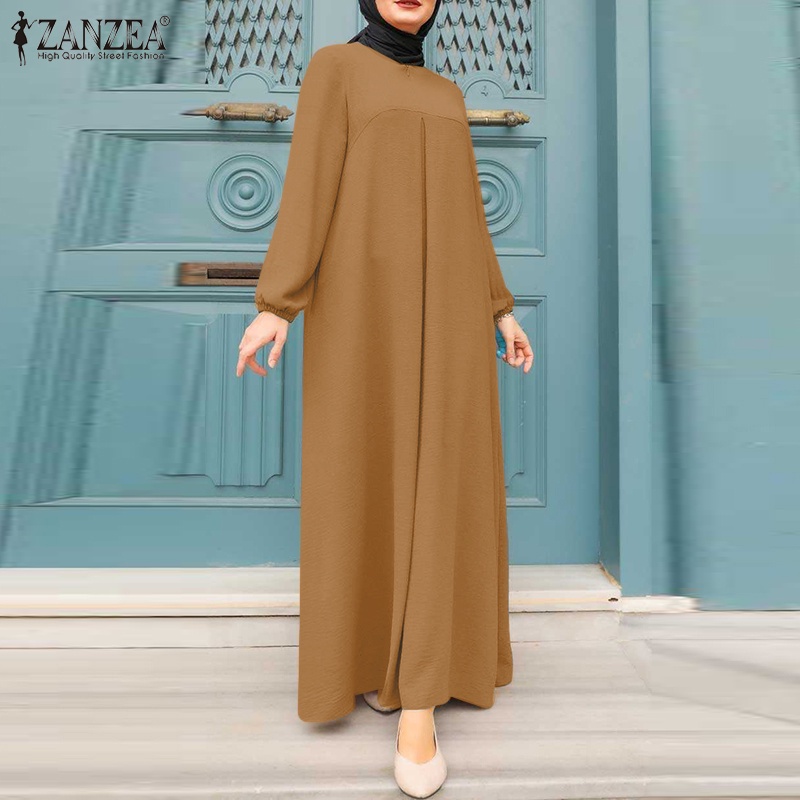 Đầm người hồi giáo Zanzea dáng dài rộng cổ tròn phong cách vintage cho nữ