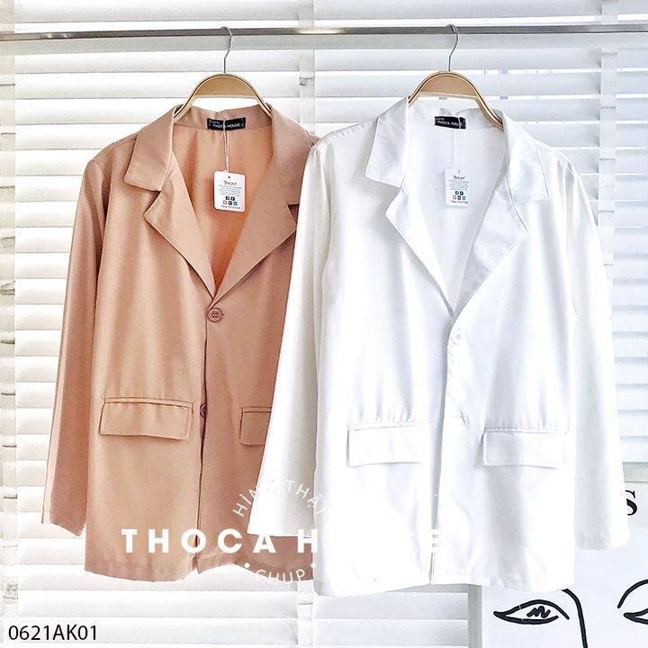 Áo khoác blazer vest đen, xanh, nude, trắng 2 túi nấp THOCA HOUSE vải dày freesize phù hợp đi làm công sở, sự kiện