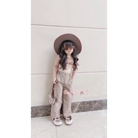 Sét áo yếm tay đai kèm quần ống rộng GG cho bé gái