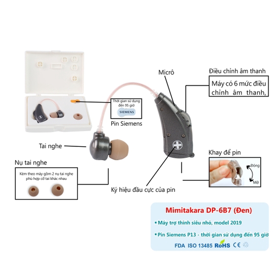 Máy trợ thính siêu nhỏ vành tai Model 2019 Mimitakara (JAPAN) DP-6B7