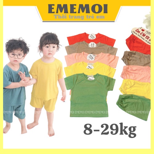 Đồ bộ cho bé trai bé gái size đại thun lạnh cộc minky mom trẻ em mặc ở nhà, bộ quần áo thun trơn cho bé từ 8-28 kg BC008