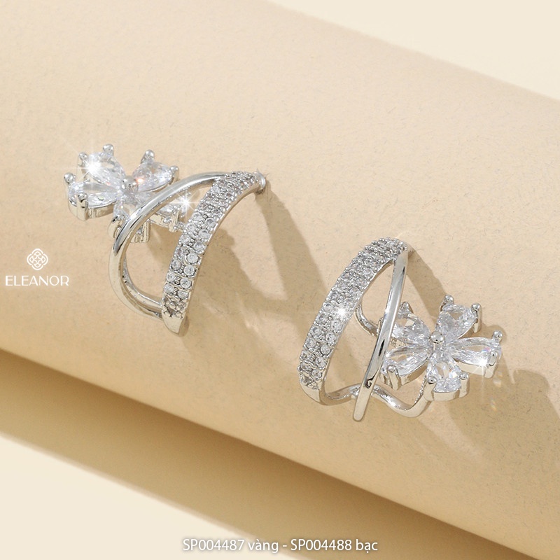 Bông tai nữ chuôi bạc 925 viền cong Eleanor Accessories hình hoa năm cánh đính đá lấp lánh phong cách Hàn Quốc