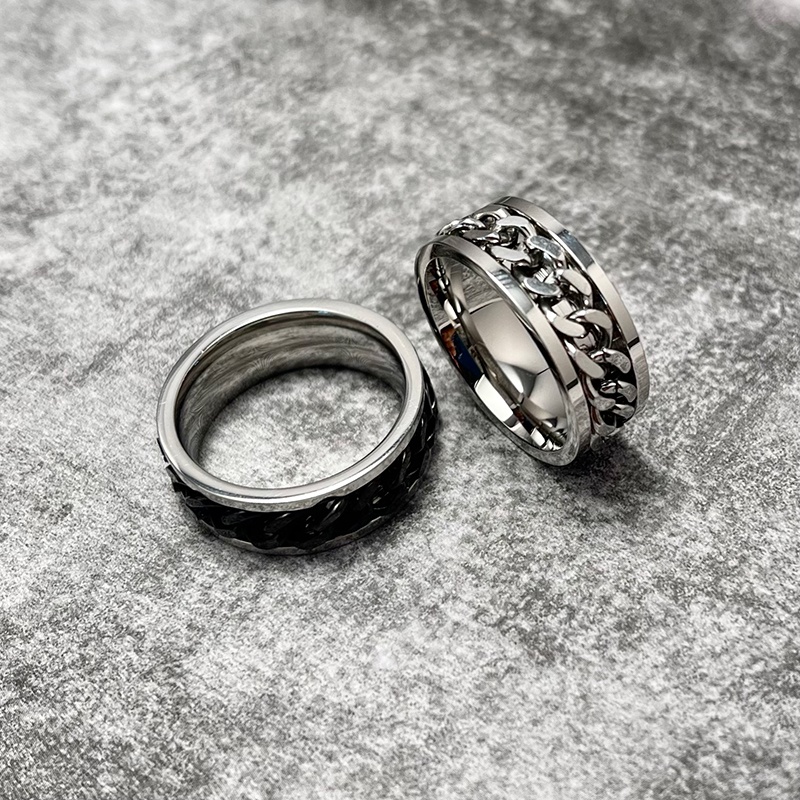 Nhẫn Dây Xích Bằng Thép Phong Cách hip hop Hàn Quốc Đơn Giản Cá Tính Cho Nam