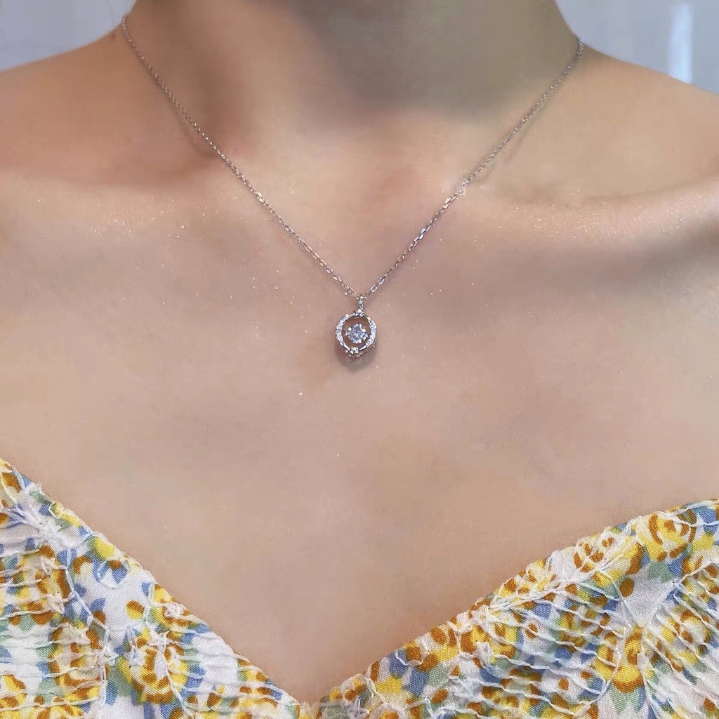 Dây chuyền nữ bạc 925 mặt tròn sao đá khiêu vũ lóng lánh Dế Bạc - D4472