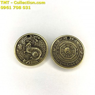 Mặt Đồng Xu Đồng Hình Con Chuột; Xỏ lỗ đeo dây, làm đồ treo móc khóa-TMT Collection-SP002430