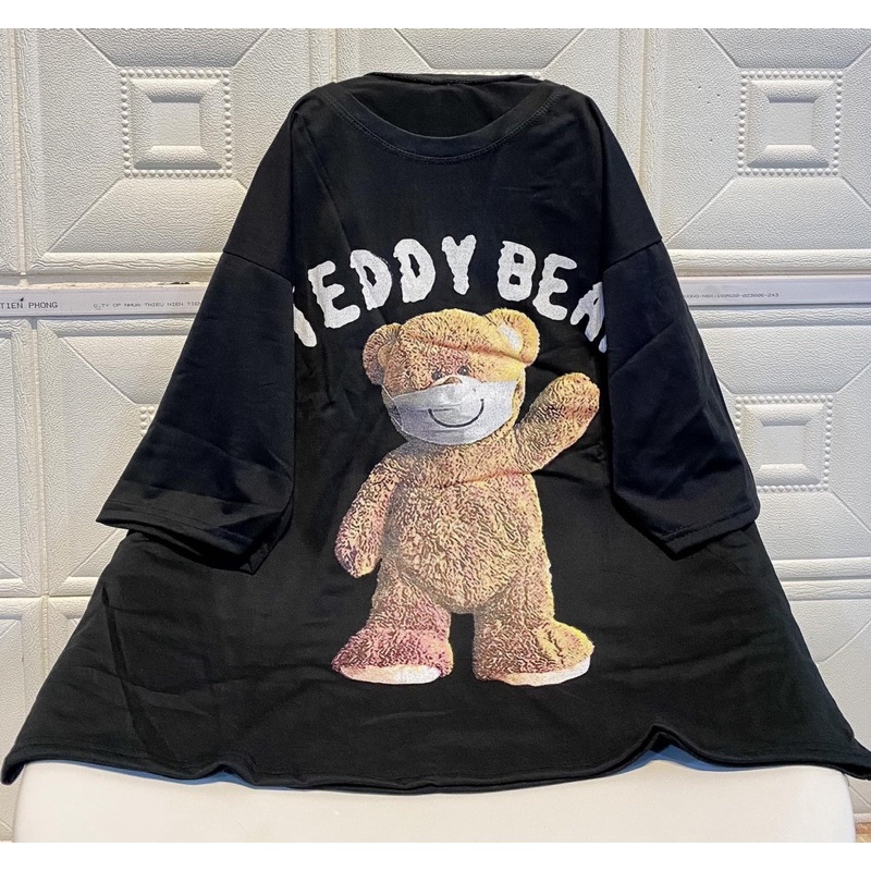 Áo phông unisex gấu đeo khẩu trang Teddy Bear  áo thun form rộng tay lỡ (ảnh thật_annstore)