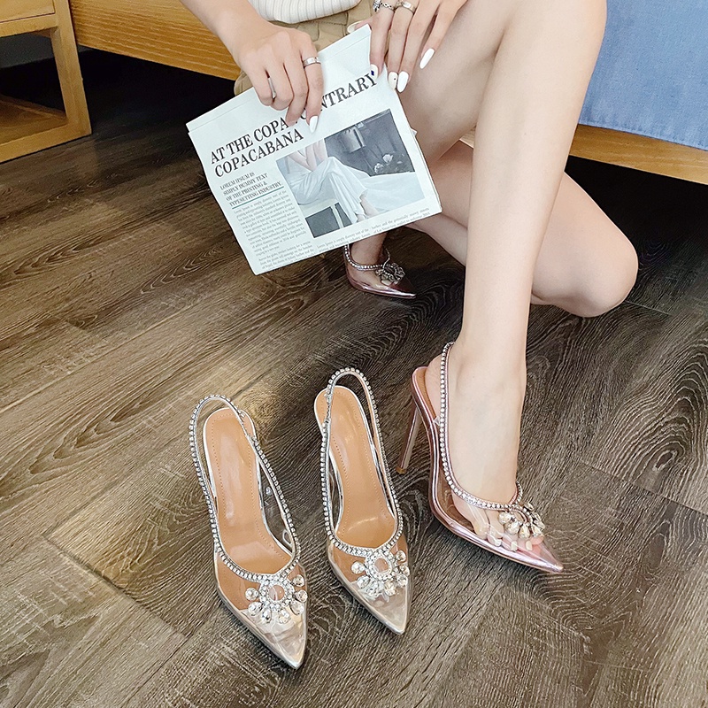Giày Cao Gót Mũi Nhọn Trong Suốt Đính Đá Trang Trí Sang Trọng Thời Trang Cho Nữ Size 35-4