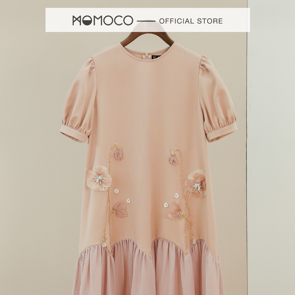 Đầm Thiết Kế Nữ Cổ Tròn MOMOCO Tay Pha Vải Trong Chất Tuýt Si Mềm Nhẹ M2789
