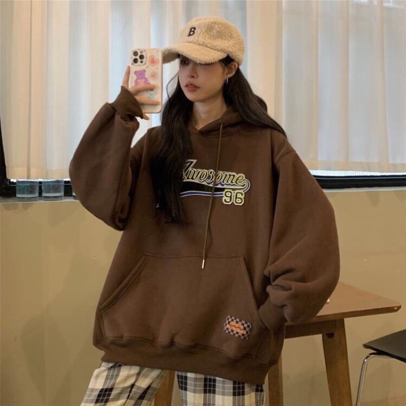Áo Nỉ Mũ Hoodie Zip Awesome 96 Chất Nỉ Ngoại 2 Màu Nâu Be Dầy Dặn Form Rộng Hàn Quốc(Hàng Sẵn)