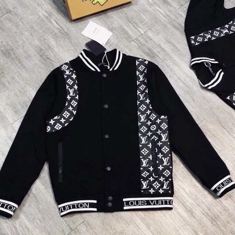 Áó khoác , áo bomber Lv chất liệu nỉ bông dày in phối da cao cấp dễ phối đô