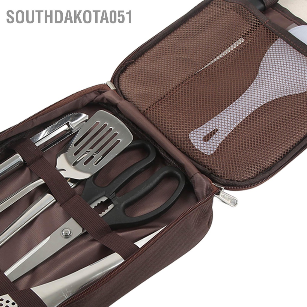 Southdakota051 8 chiếc Cắm trại Bộ nấu ăn Di động bằng thép không gỉ ngoài trời Dụng cụ làm bếp dao kéo BBQ