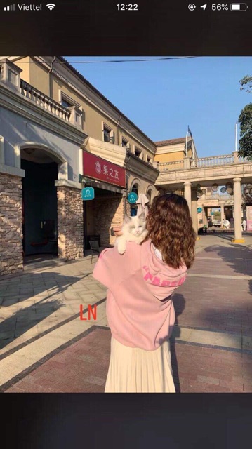 Áo hoodie PAPERS màu hồng LNG0919