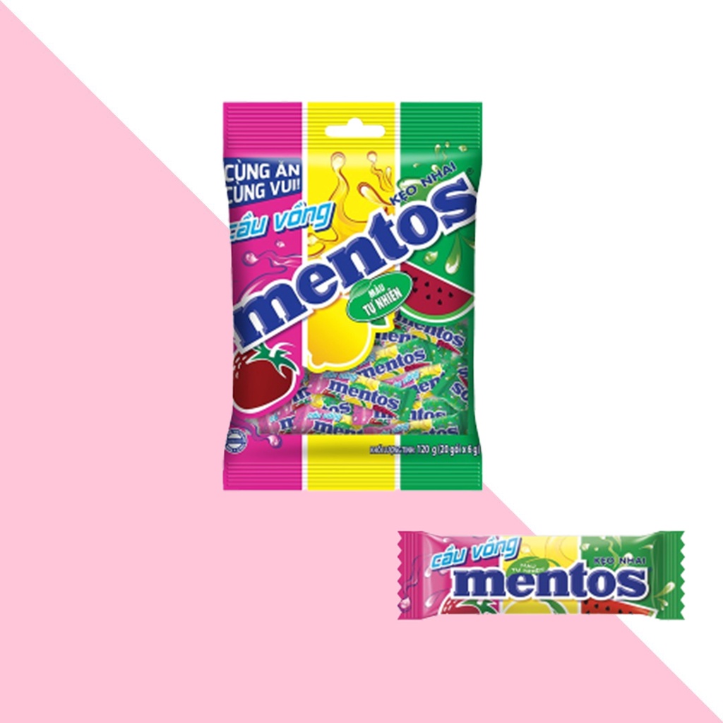 Kẹo nhai Mentos Cầu Vồng 3 Viên Hương Trái Cây (Gói 120g)