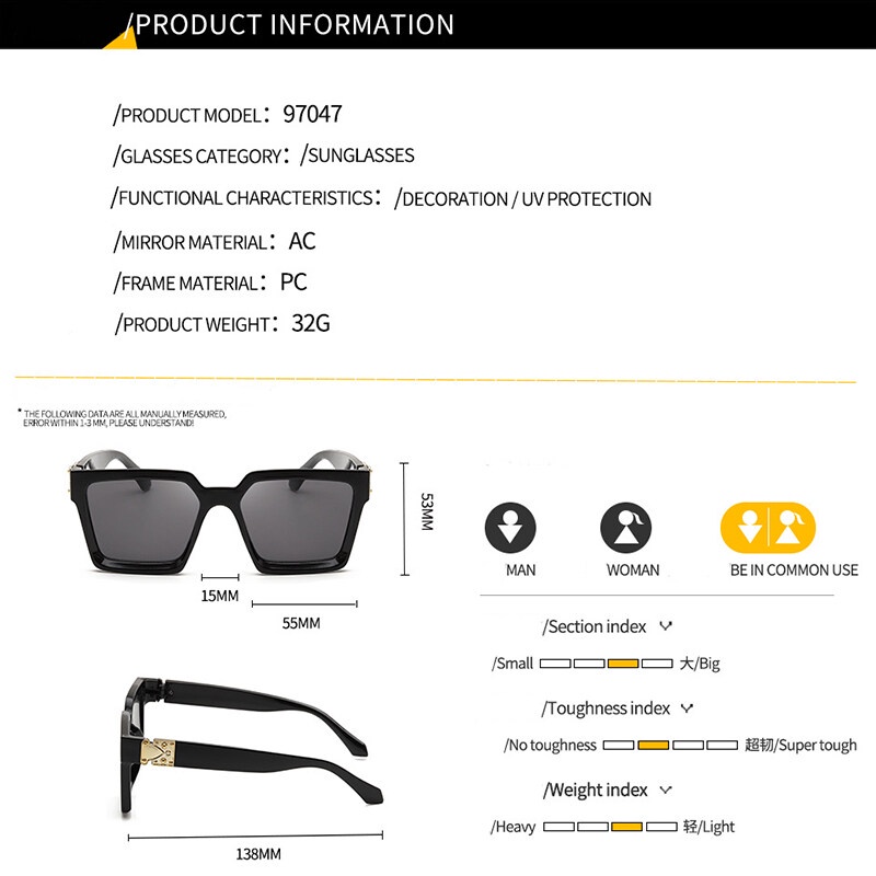 Kính Mát Thời Trang Gọng Lớn Cá Tính