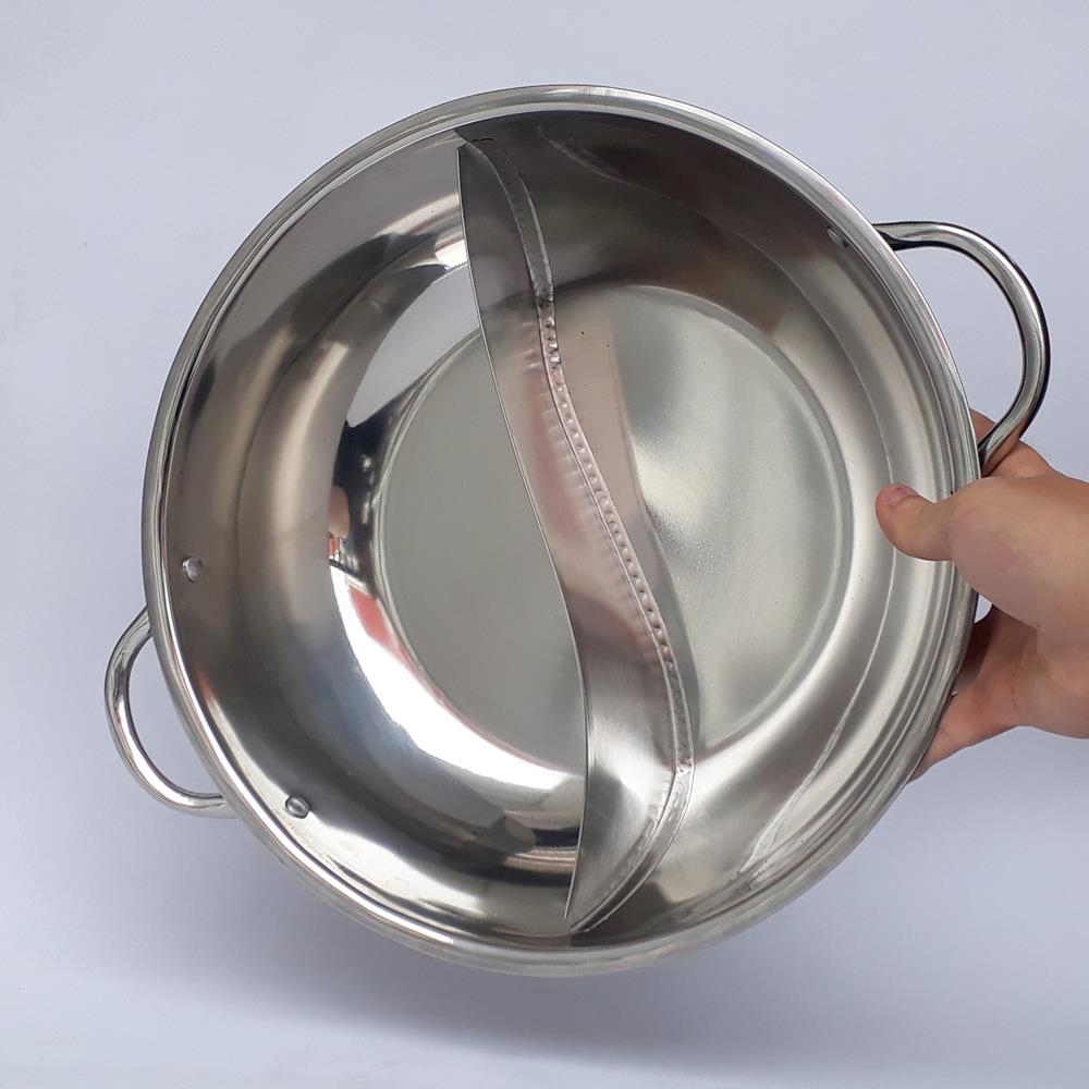 Nồi lẩu 2 ngăn độc đáo Đáy từ Nắp kính chất liệu Inox cao cấp mã 20058