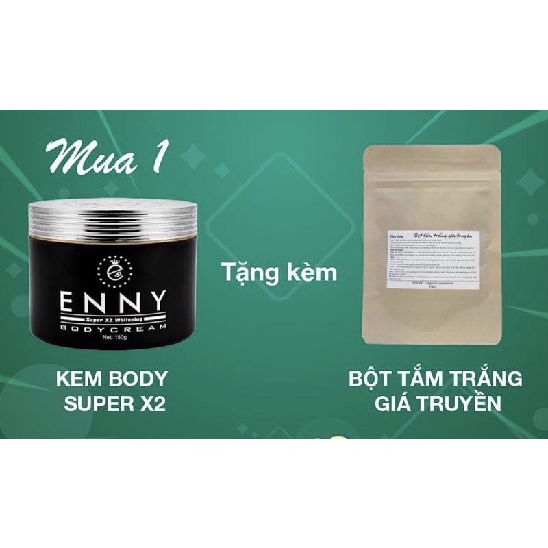 Kem Dưỡng Trắng Da Body X2 Enny Tặng Kèm Tắm Trắng Thảo Mộc