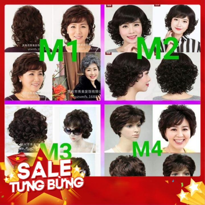 Tóc Giả Nguyên Đầu Phi Dê Xoăn Cho Người Lớn Tuổi 🔸Bichngocvic' s Shop