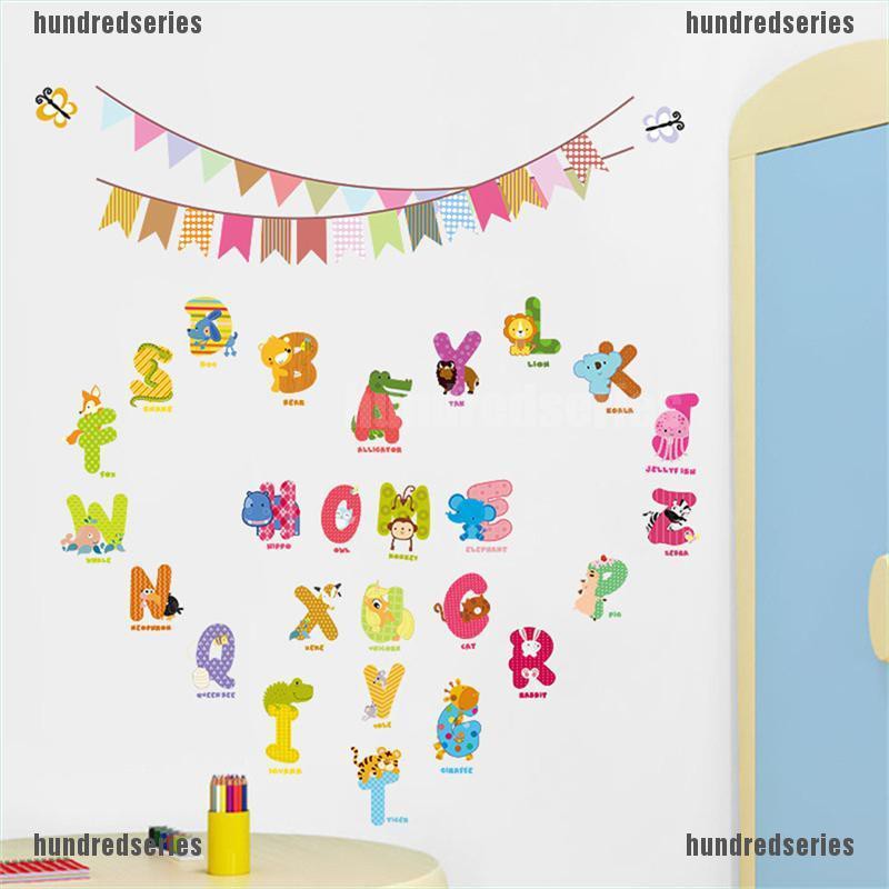 [Hundred] Cartoon Animal Alphabet Wall Stickers Removable Baby Nursery Decals Home Decor [Series]