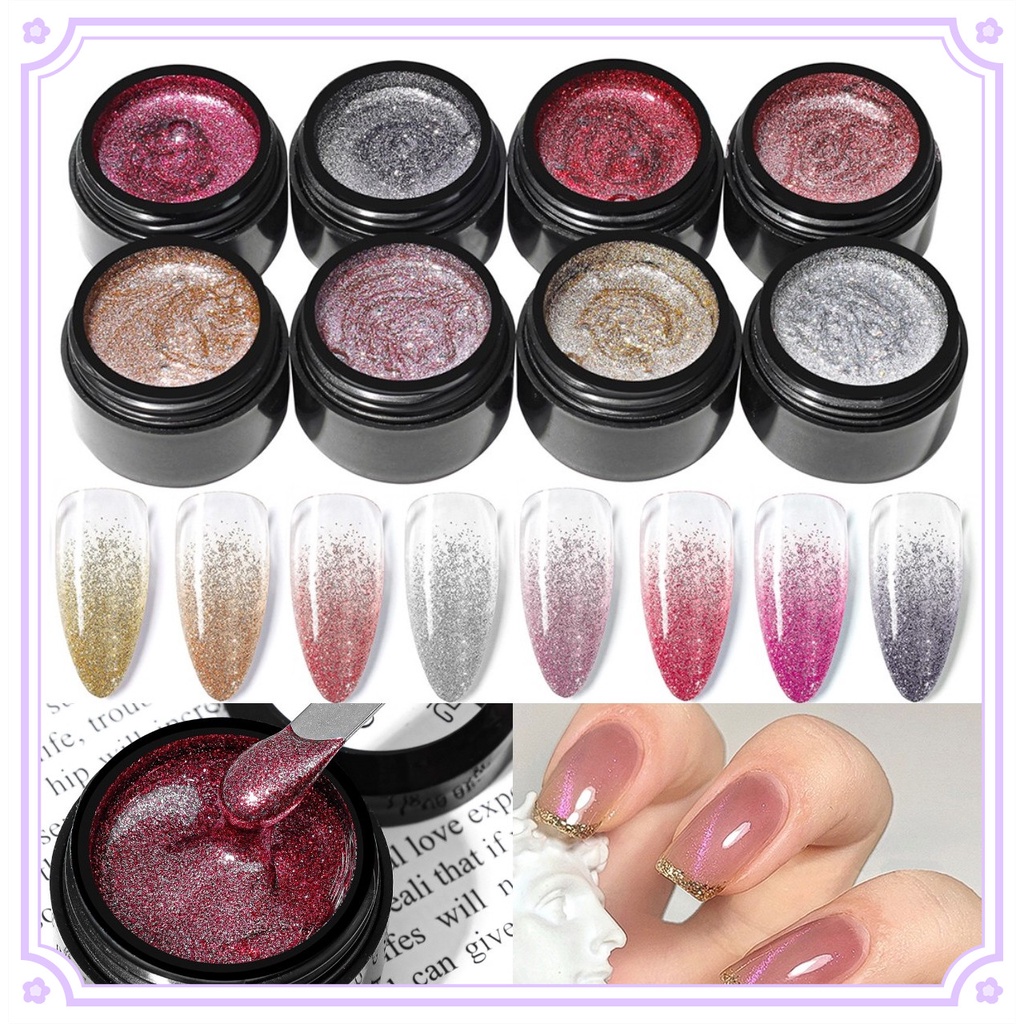 Monja 5Ml Lấp Lánh Bạch Kim Gel Móng Tay Ba Lan Phản Quang Bột Lai Tranh Sơn Mài Làm Móng Ngâm Tắt Uv Gel Dầu Bóng 8 màu Sắc