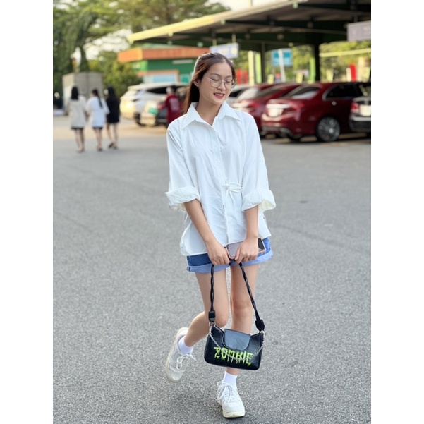 Sơmi  buộc nơ sườn cá tính - ảnh thật