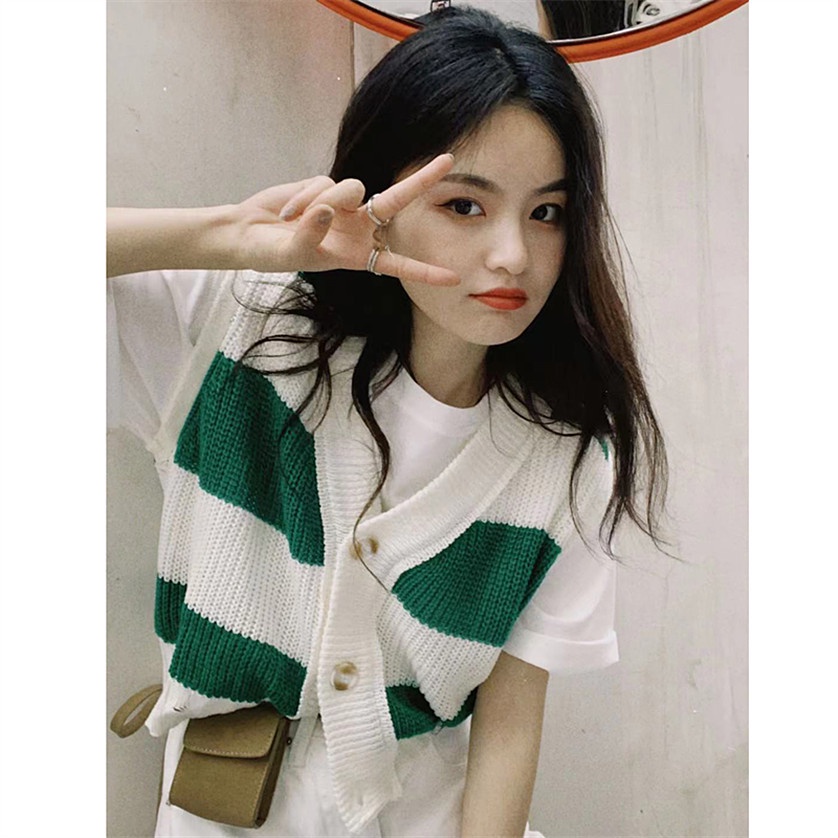 Áo cardigan NZN dệt kim không tay dáng rộng kẻ sọc phối màu phong cách Hàn Quốc thời trang mùa hè