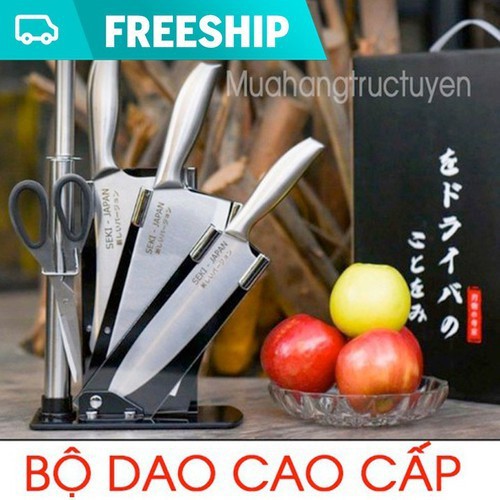 Bộ dao Nhật Bản INOX 6 MÓN cao cấp Nhật Bản có đế đựng dao tặng kèm 1 bộ mài dao nhật bản