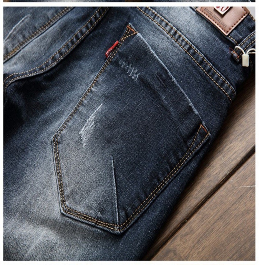 Quần Jeans Nam ống suông rách chắp vá thời thượng phong cách cá tính