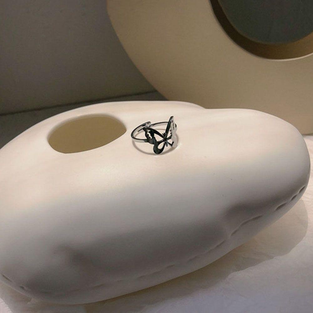 Nhẫn Hình Bướm Bằng Thép Không Gỉ Có Thể Điều Chỉnh Phong Cách Harajuku Cổ Điển