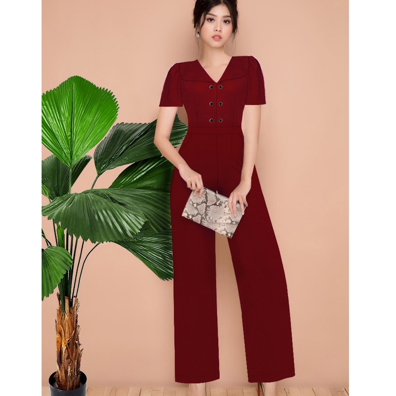 Jumpsuit dài ống suông sang chảnh cổ lá sen đồ bay nữ quý phái TJ1145 | BigBuy360 - bigbuy360.vn