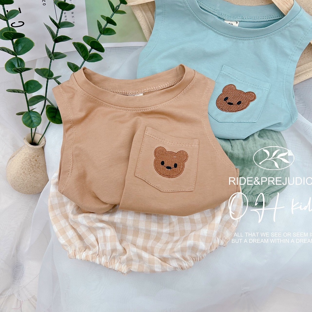 Bộ Quần Áo  Gấu Cho Bé Gái trai Hình thêu