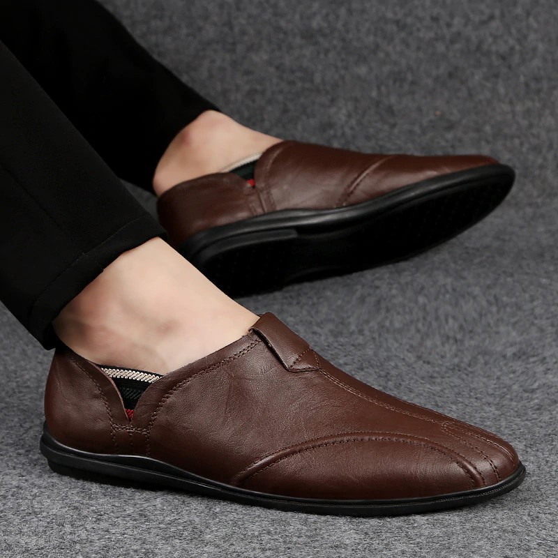 Giày lười chất liệu da thoáng khí kiểu dáng sang trọng cho nam