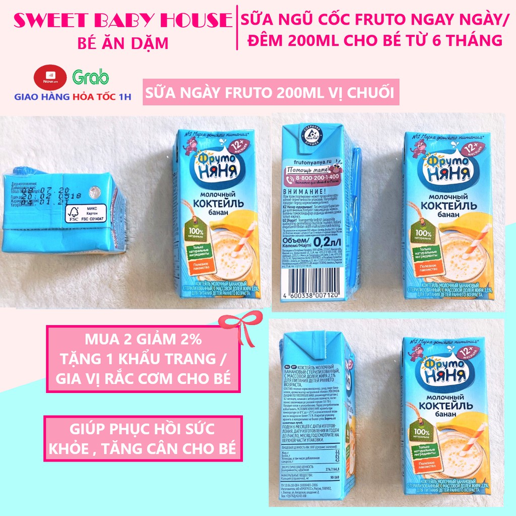 Combo 12 Sữa Fruto Nyannyan Nga ngày tăng cân cho bé từ 12 tháng 200ml. Date 4/2022 - Sweet Baby House