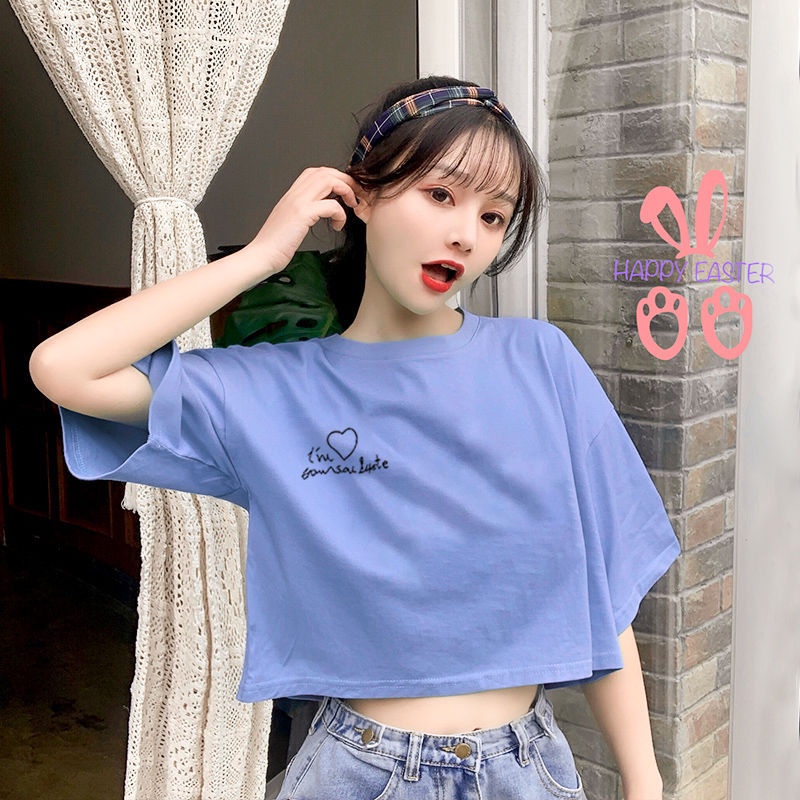 Áo Thun Tay Ngắn Hở Rốn Dáng Ôm Thời Trang Mùa Hè Phong Cách Hàn Quốc Cho Nữ