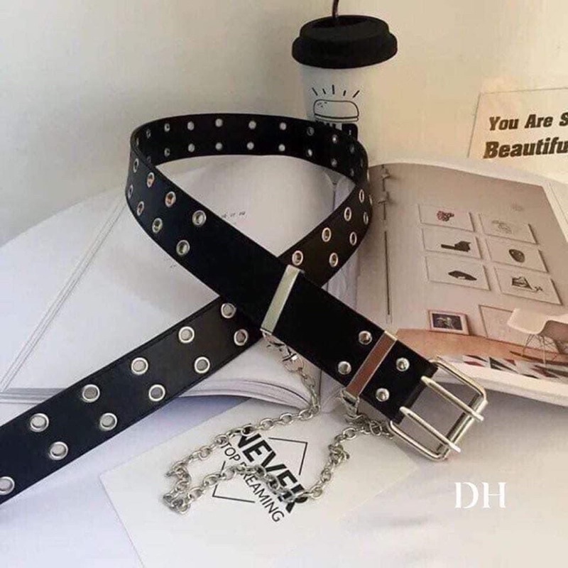 Thắt lưng Nam nữ Unisex nhiều lỗ tròn - Dây nịt lỗ tròn2 hàng không kèm Chain xích,TONGKHOQUANAONU