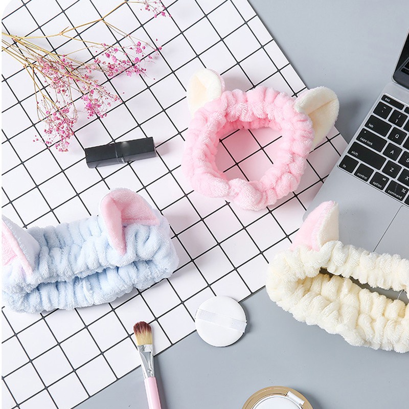 Băng Đô Tai Mèo Vải Lông Mềm Mại Màu Trơn Co Giãn Thân Thiện Với Làn Da Dễ Thương Dành Cho Nữ