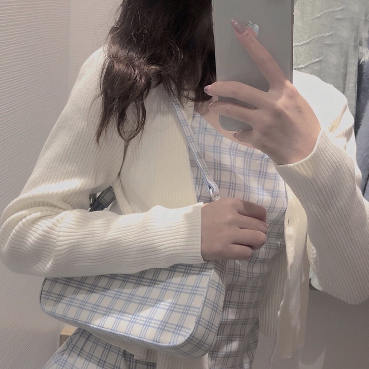 SUXI Túi Đeo Vai Họa Tiết Sọc Ca Rô Thời Trang Hàn Quốc