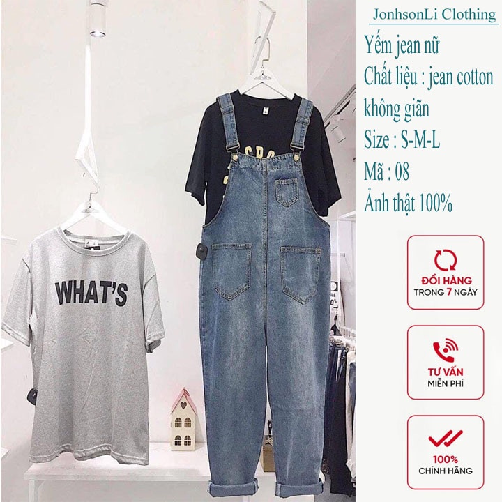 Yếm jean dài nữ JL JohnsonLi   – yếm bò ulzzang phong cách hàn quốc LB08 | BigBuy360 - bigbuy360.vn