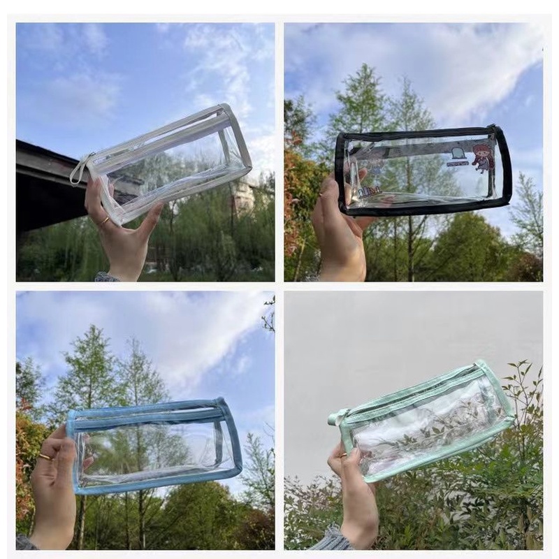 Túi Đựng Bút Hai Lớp Trong Suốt Sức Chứa Lớn Phong Cách Nhật Bản