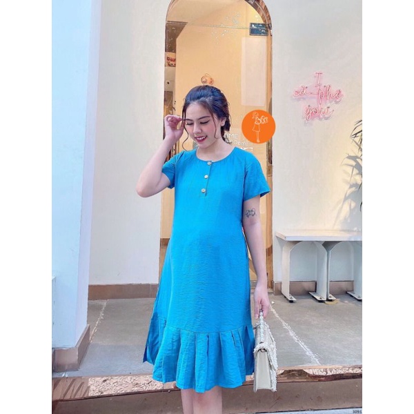 Đầm bầu trơn vải đũi đuôi cá-3093