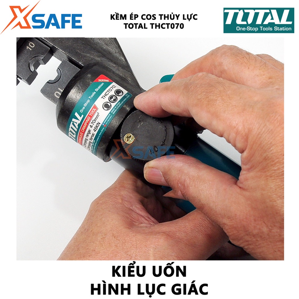 Kềm ép cos thủy lực TOTAL THCT070 Kìm thủy lực kiểu uốn hình lục giác, kích thước uốn 11mm, kèm đai ốc và một bộ ron